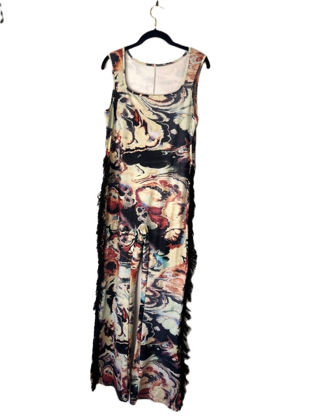 Psycodelic Fringed Jumpsuit with Fringe XL Festival Cosplay